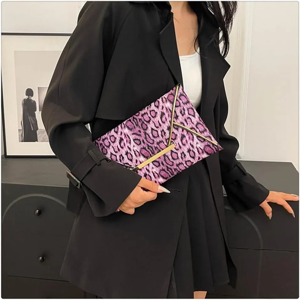 Leopard Print Envelope Clutch Purses for Women Cheetah Print Evening Handbag Wedding Party Square Clutch Bag