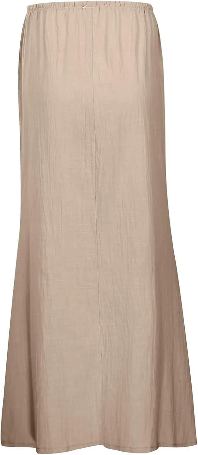 Linen Maxi Skirts for Women Trendy Summer Flared Drawstring Low Waist A Line Skirts Casual Ankle-Length Flowy Long Skirts