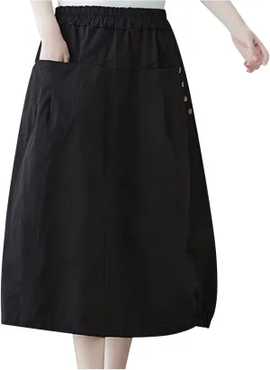 Linen Skirt for Women Casual Loose Fit Baggy Skirts High Rise Cozy Lounge Skirt Summer Pure Flowy Plus Size Skirt
