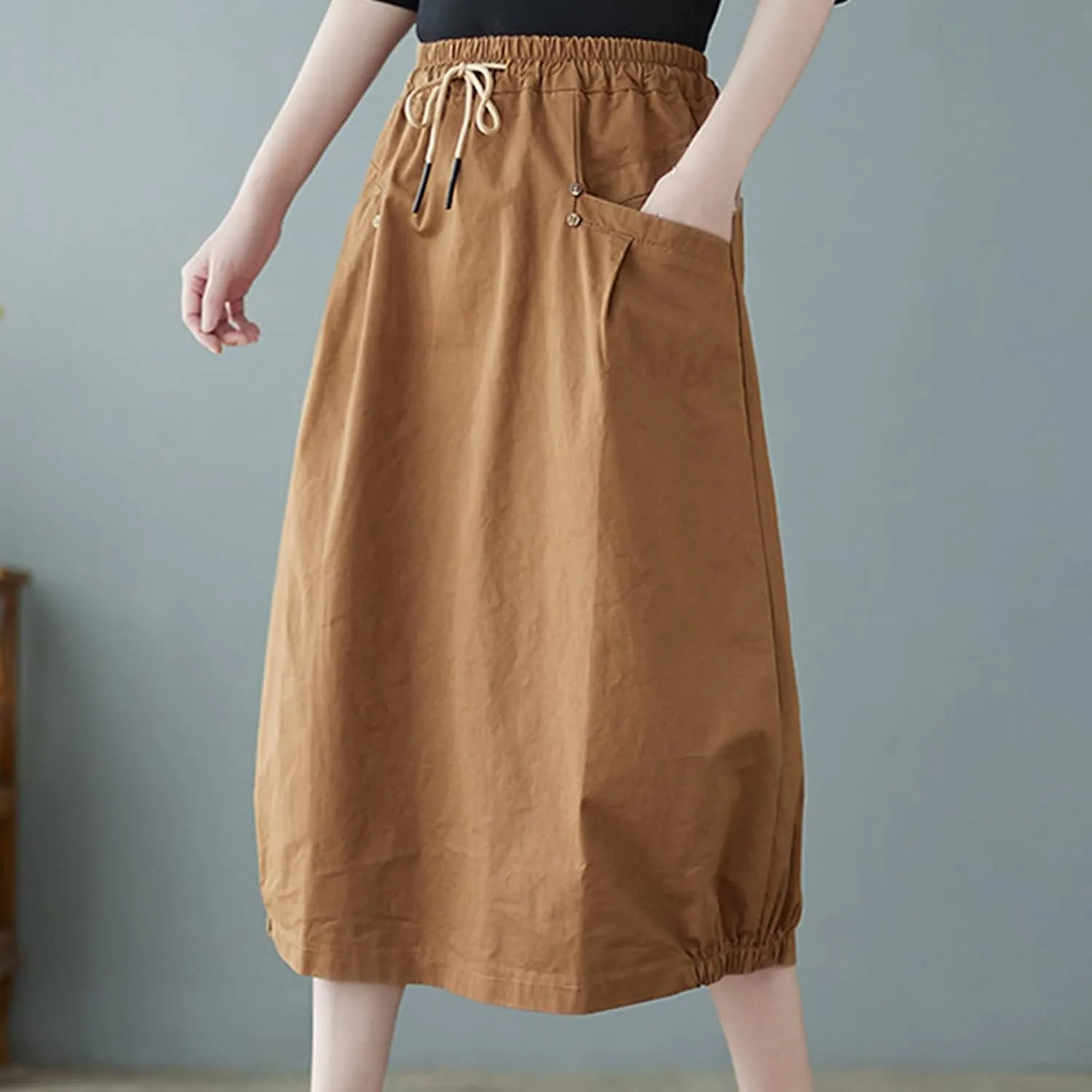 Linen Skirt for Women Casual Loose Fit Baggy Skirts High Rise Cozy Lounge Skirt Summer Pure Flowy Plus Size Skirt