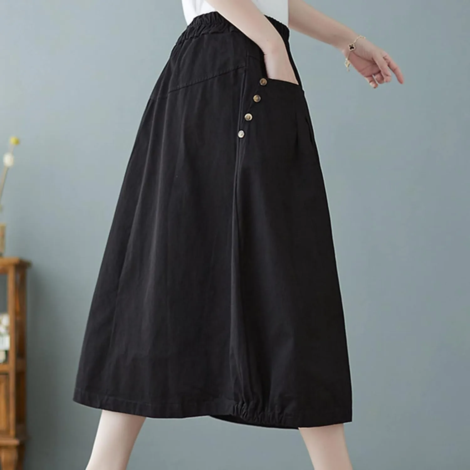 Linen Skirt for Women Casual Loose Fit Baggy Skirts High Rise Cozy Lounge Skirt Summer Pure Flowy Plus Size Skirt