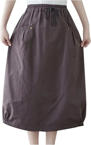 Linen Skirt for Women Casual Loose Fit Baggy Skirts High Rise Cozy Lounge Skirt Summer Pure Flowy Plus Size Skirt