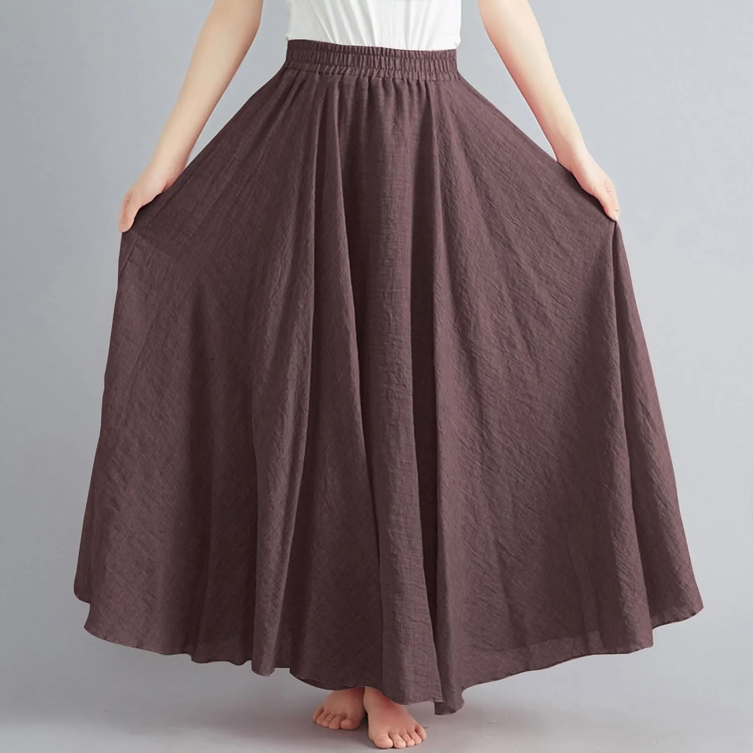 Long Skirts for Women Summer High Waist Beach Skirt Solid Color Western Boho Casual Skirt Flowy Quick Dry Skirt