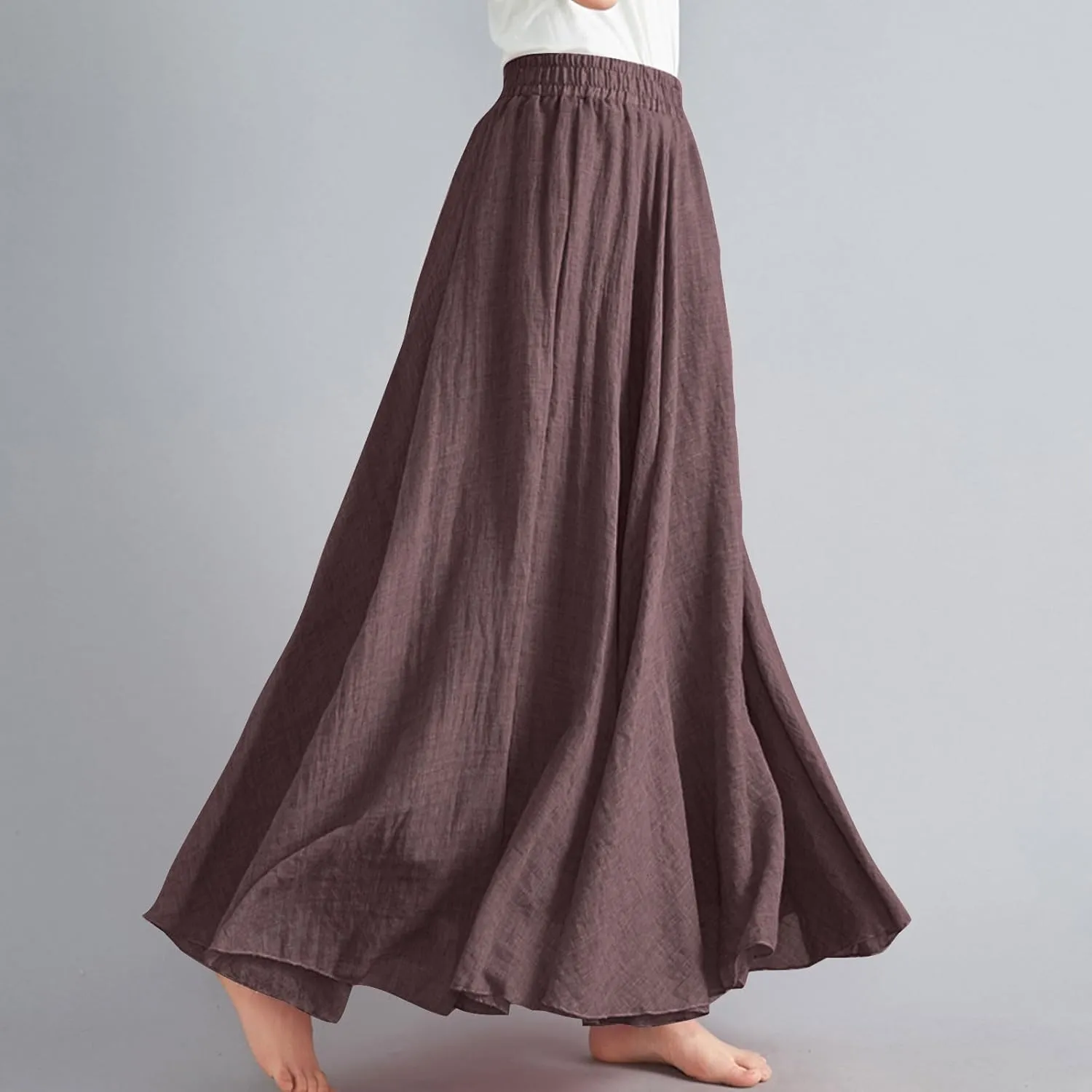 Long Skirts for Women Summer High Waist Beach Skirt Solid Color Western Boho Casual Skirt Flowy Quick Dry Skirt
