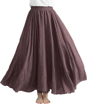 Long Skirts for Women Summer High Waist Beach Skirt Solid Color Western Boho Casual Skirt Flowy Quick Dry Skirt