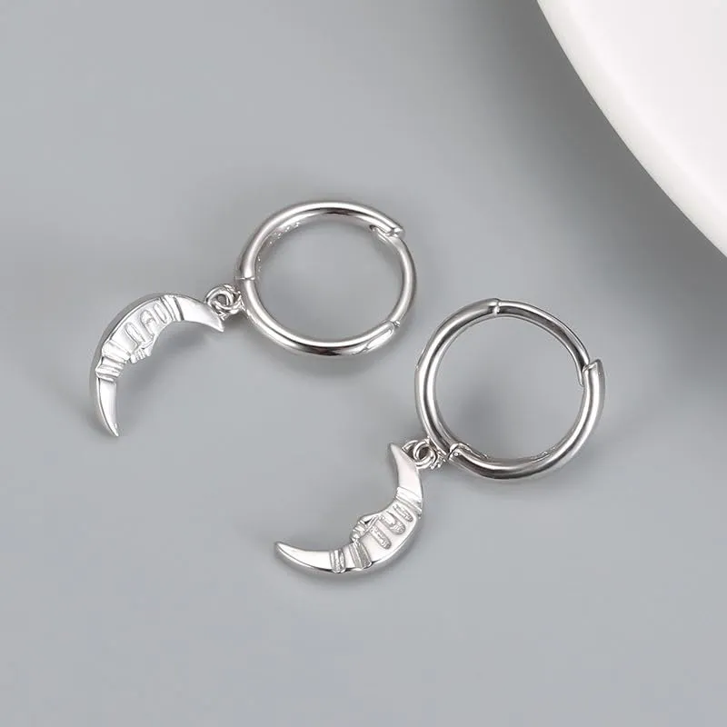 Lunar Elegance: 925 Sterling Silver Minimalist Moon Pendant Huggie Hoop Earrings (1pair silver)