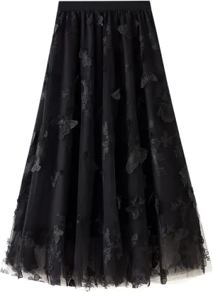 Lu's Chic Women's Tulle Butterfly Skirt Tutu High Low Tea-Length Asymmetrical Elastic Waist A-line