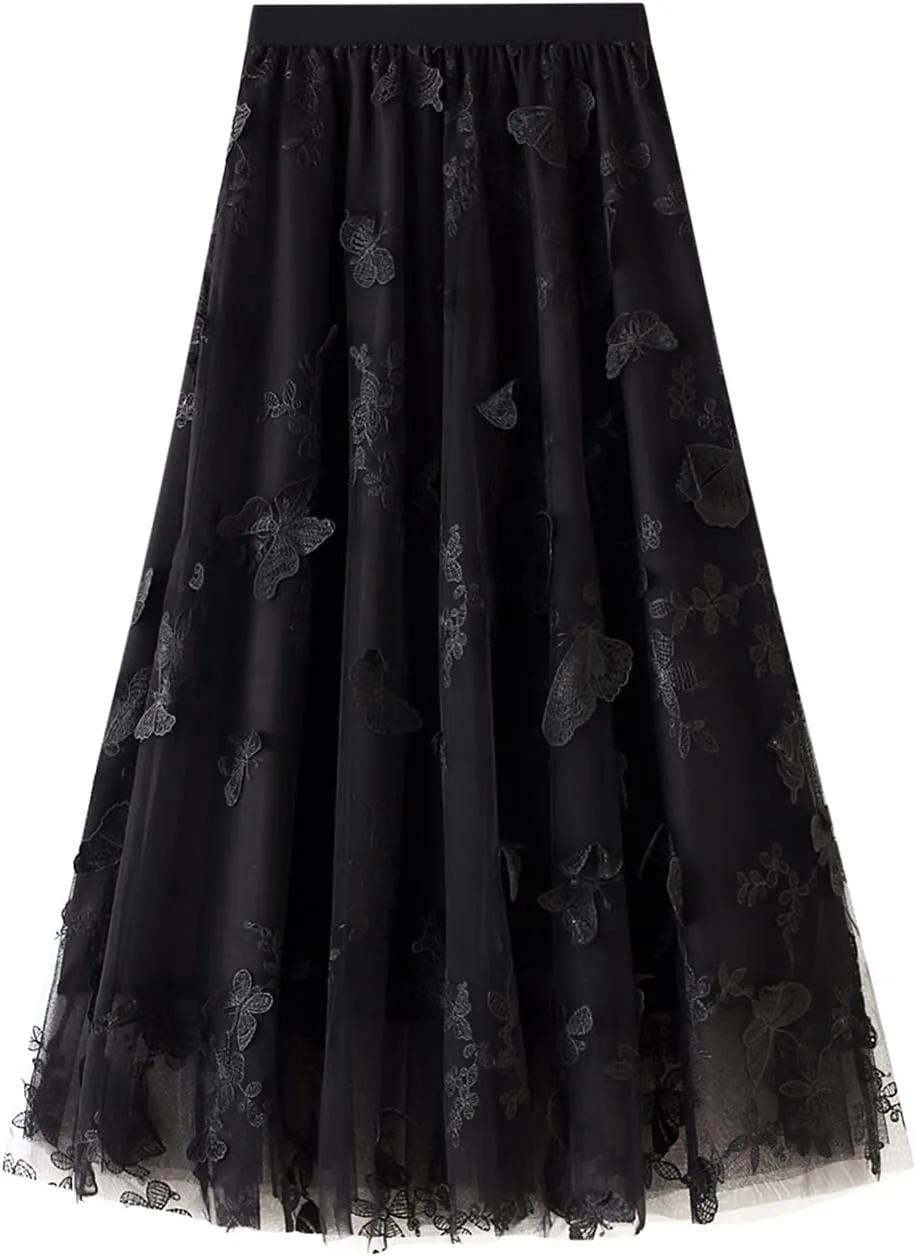 Lu's Chic Women's Tulle Butterfly Skirt Tutu High Low Tea-Length Asymmetrical Elastic Waist A-line