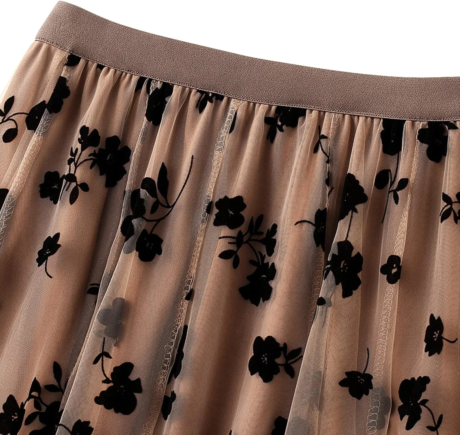 Lu's Chic Women's Tulle Skirt High Waisted Floral Layered Elastic Waist A-line Midi Tutu Waisted
