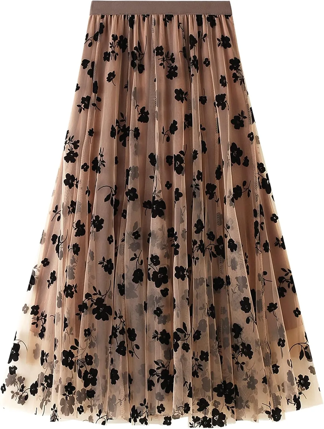 Lu's Chic Women's Tulle Skirt High Waisted Floral Layered Elastic Waist A-line Midi Tutu Waisted