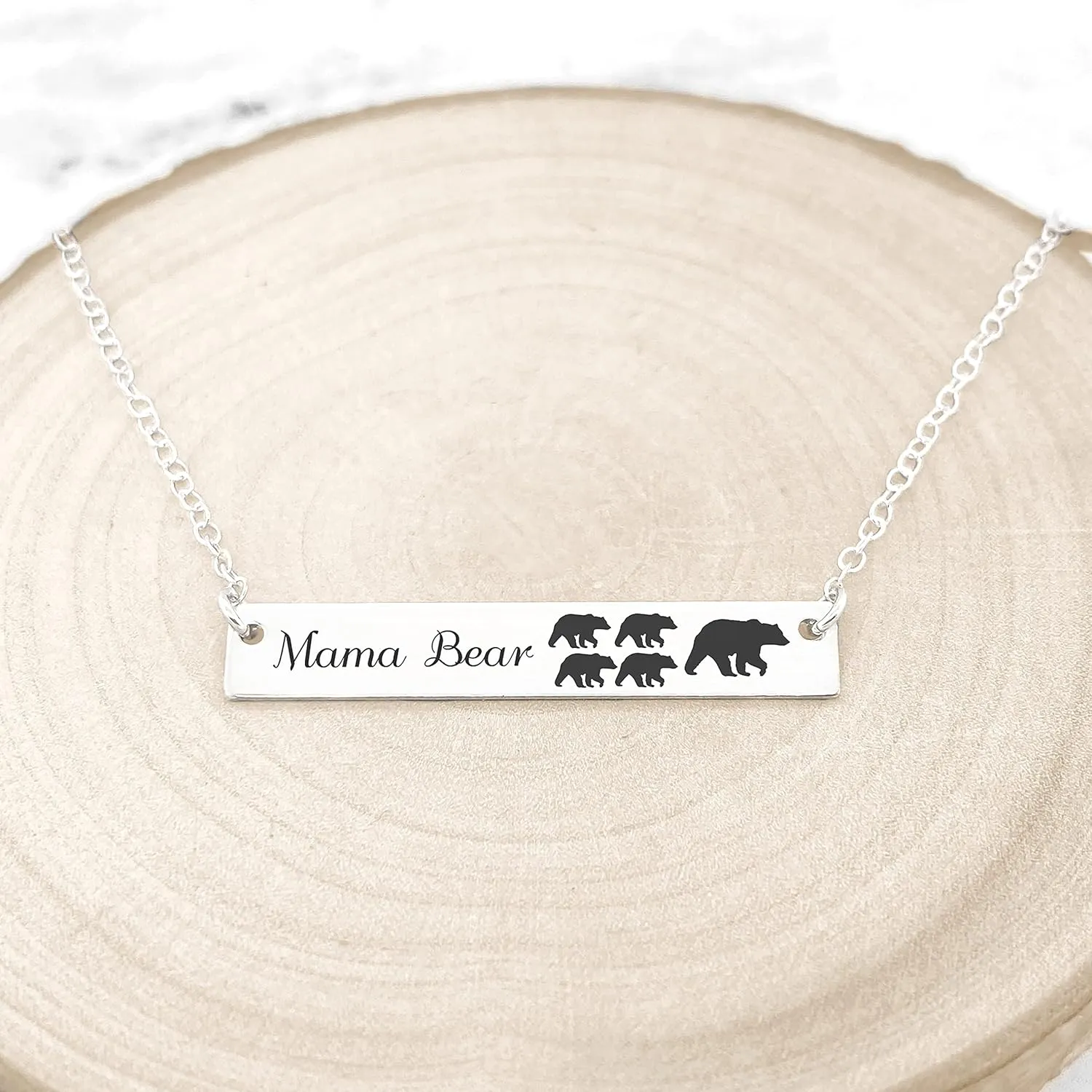 Mama Bear Necklace - Momma Bear Jewelry with Cubs Bar Necklace
