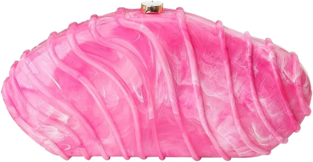 Marbled Acrylic Evening Bag Simple Stripe Clutch Purse Detachable Chain Shoulder Bag Weekend Party Bag for Women