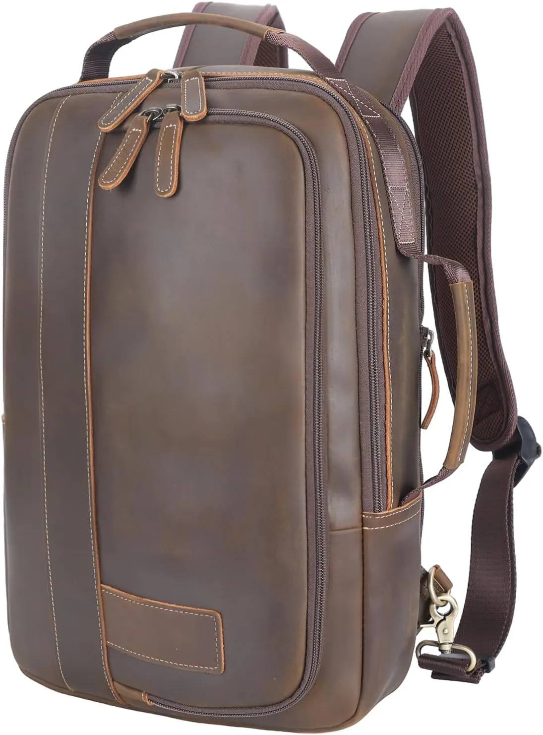 Masa Kawa Leather 15.6" Laptop Backpack for Men Convertible Briefcase Backpacks Expandable Vintage Business Work Travel Rucksack Daypack, Light Brown