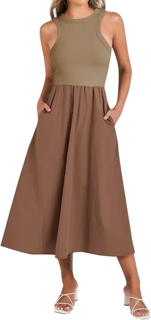 Maxi Dress 2025 Casual Summer Dresses for Women Trendy Sundresses A Line Tank Sundress with Pockets Beach Vacation