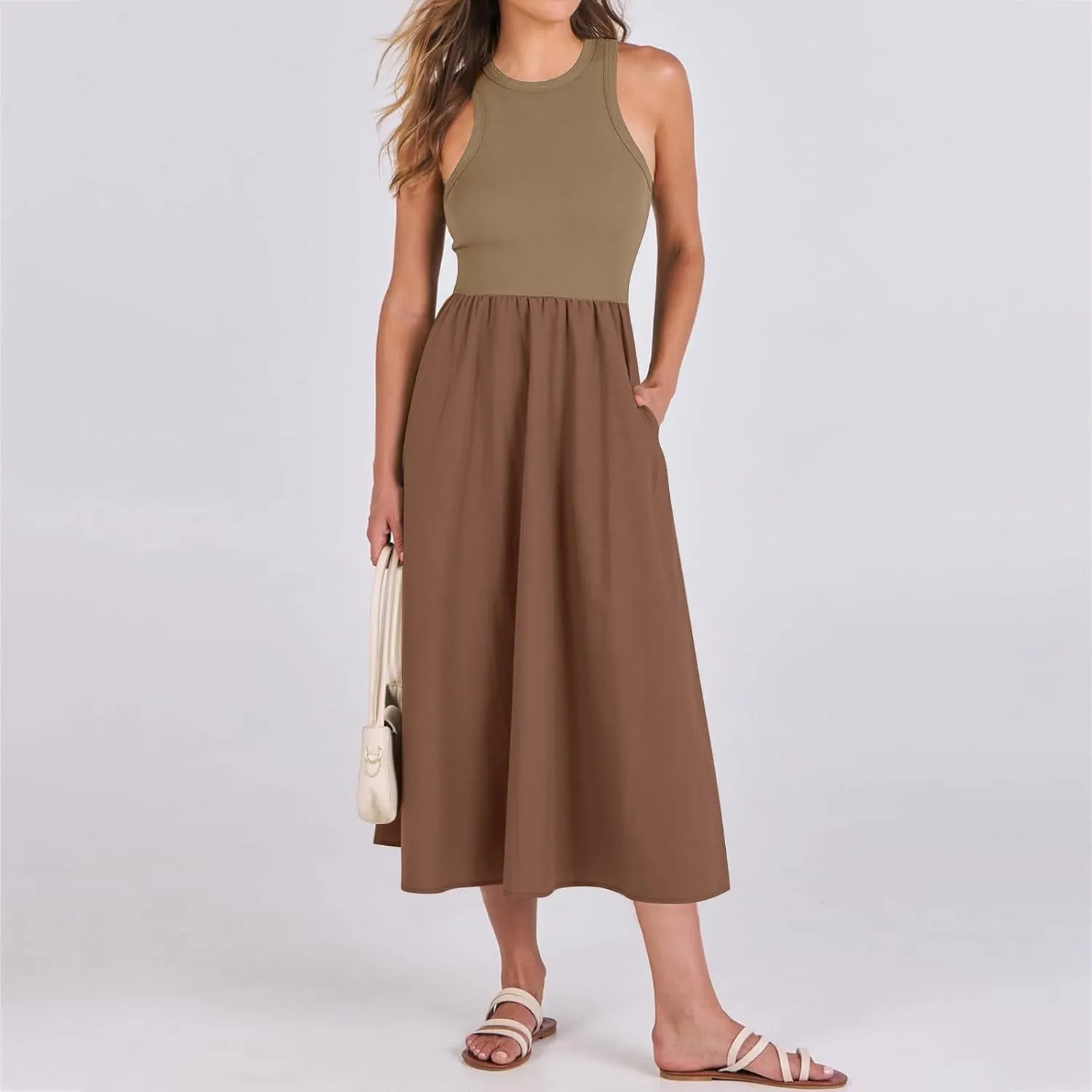 Maxi Dress 2025 Casual Summer Dresses for Women Trendy Sundresses A Line Tank Sundress with Pockets Beach Vacation