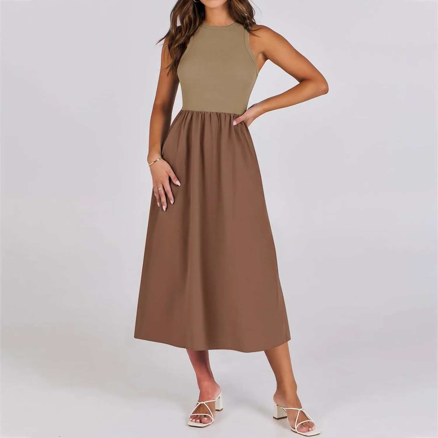 Maxi Dress 2025 Casual Summer Dresses for Women Trendy Sundresses A Line Tank Sundress with Pockets Beach Vacation