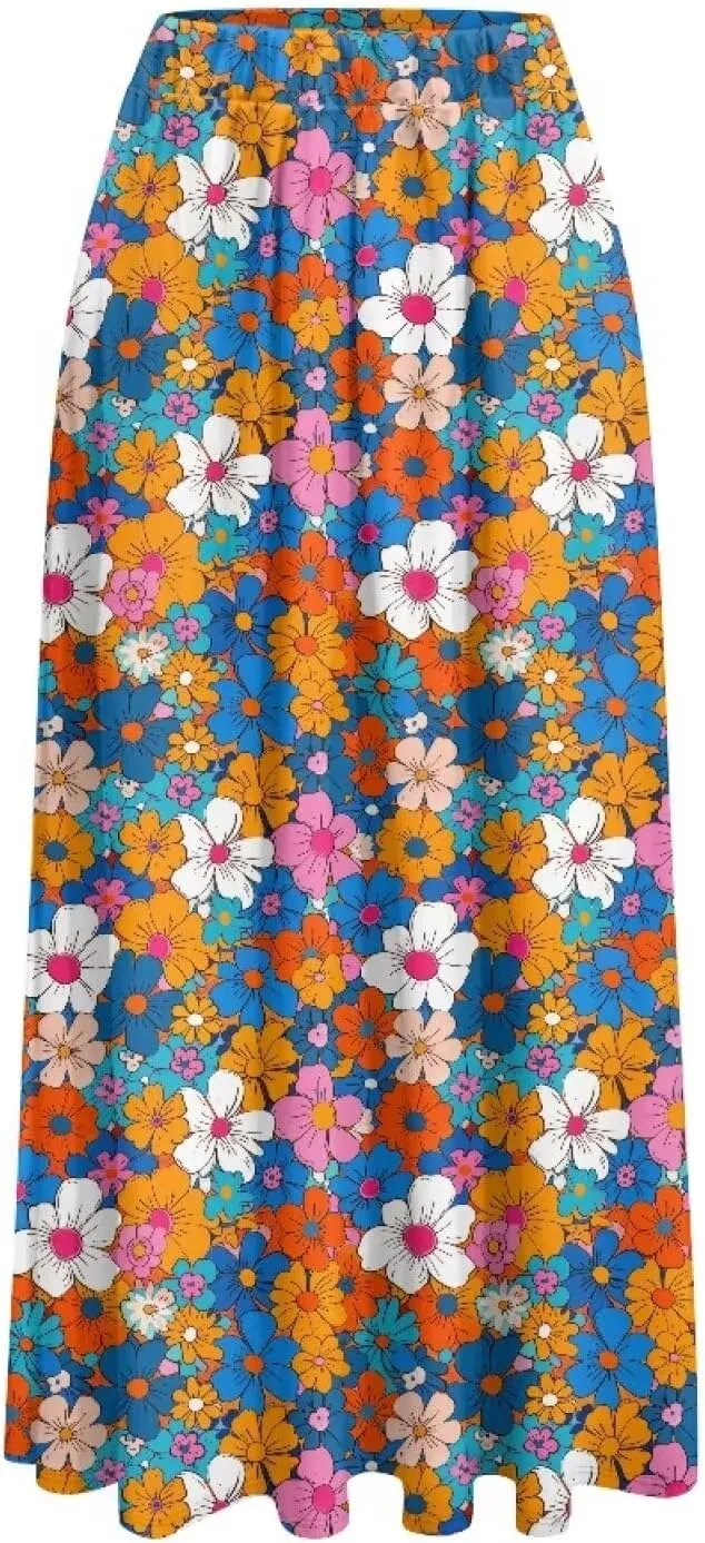 Maxi Skirts for Women Elastic Waist High Waist Long Skirts Casual A-Line Flowy Skirts for Women