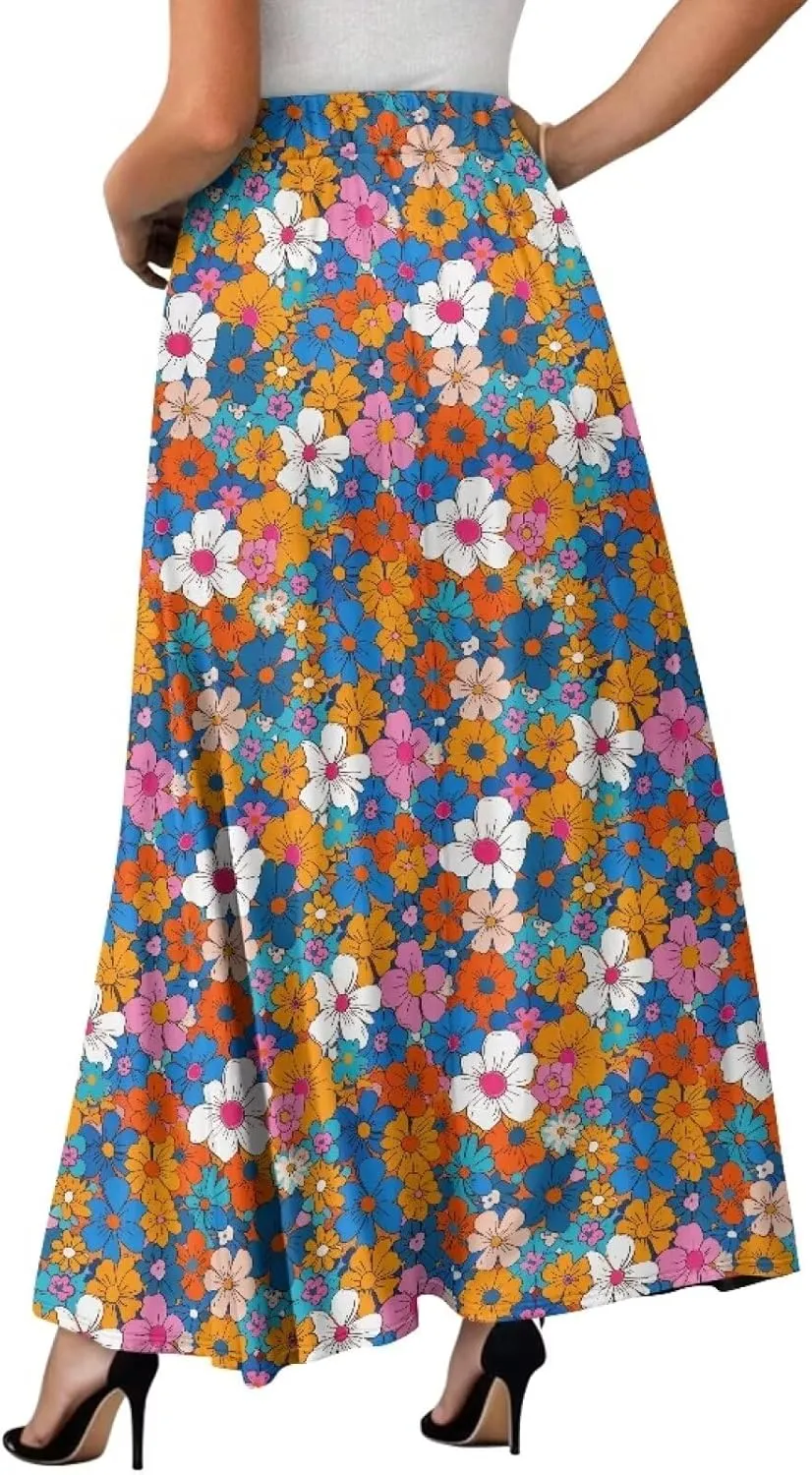 Maxi Skirts for Women Elastic Waist High Waist Long Skirts Casual A-Line Flowy Skirts for Women