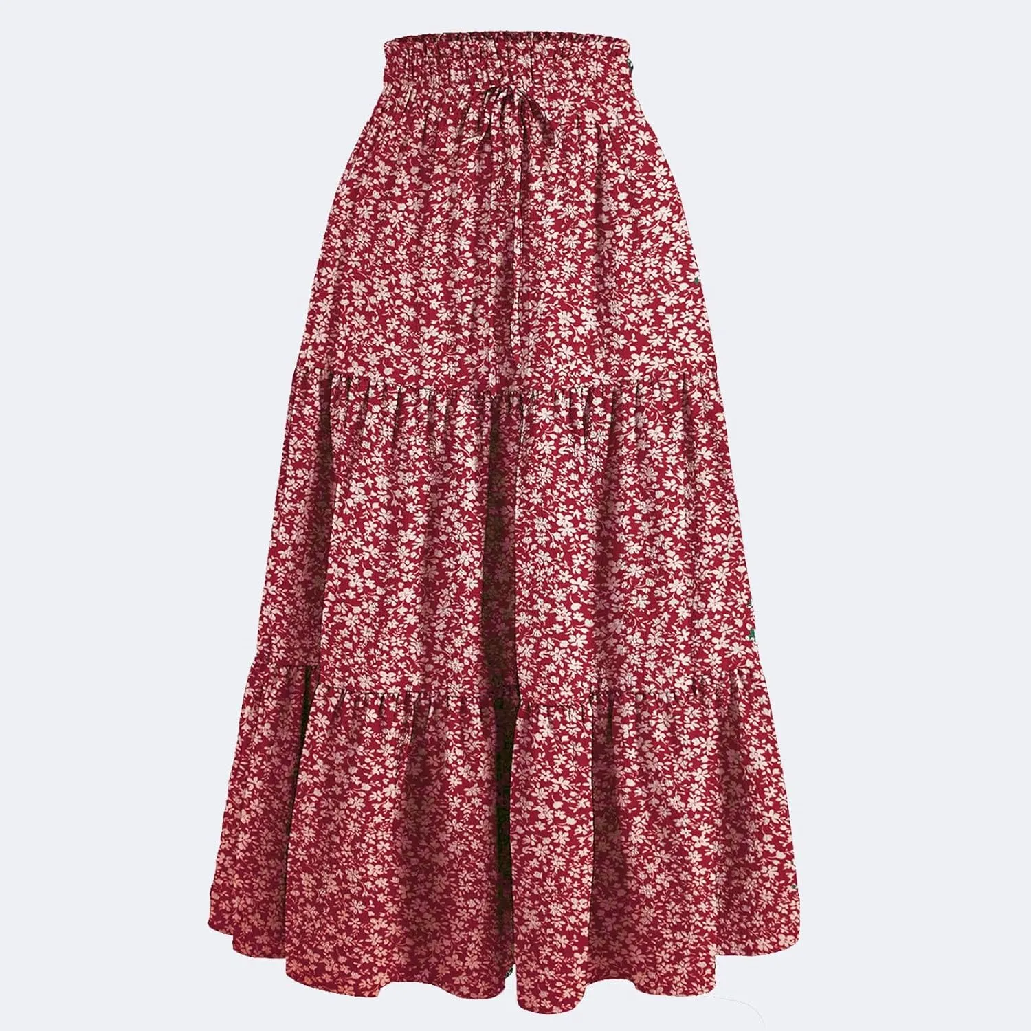 Maxi Skirts for Women High Waisted Tiered A Line Long Skirt Drawstring Flowy Floral Pleated Summer Skirt with Pockets