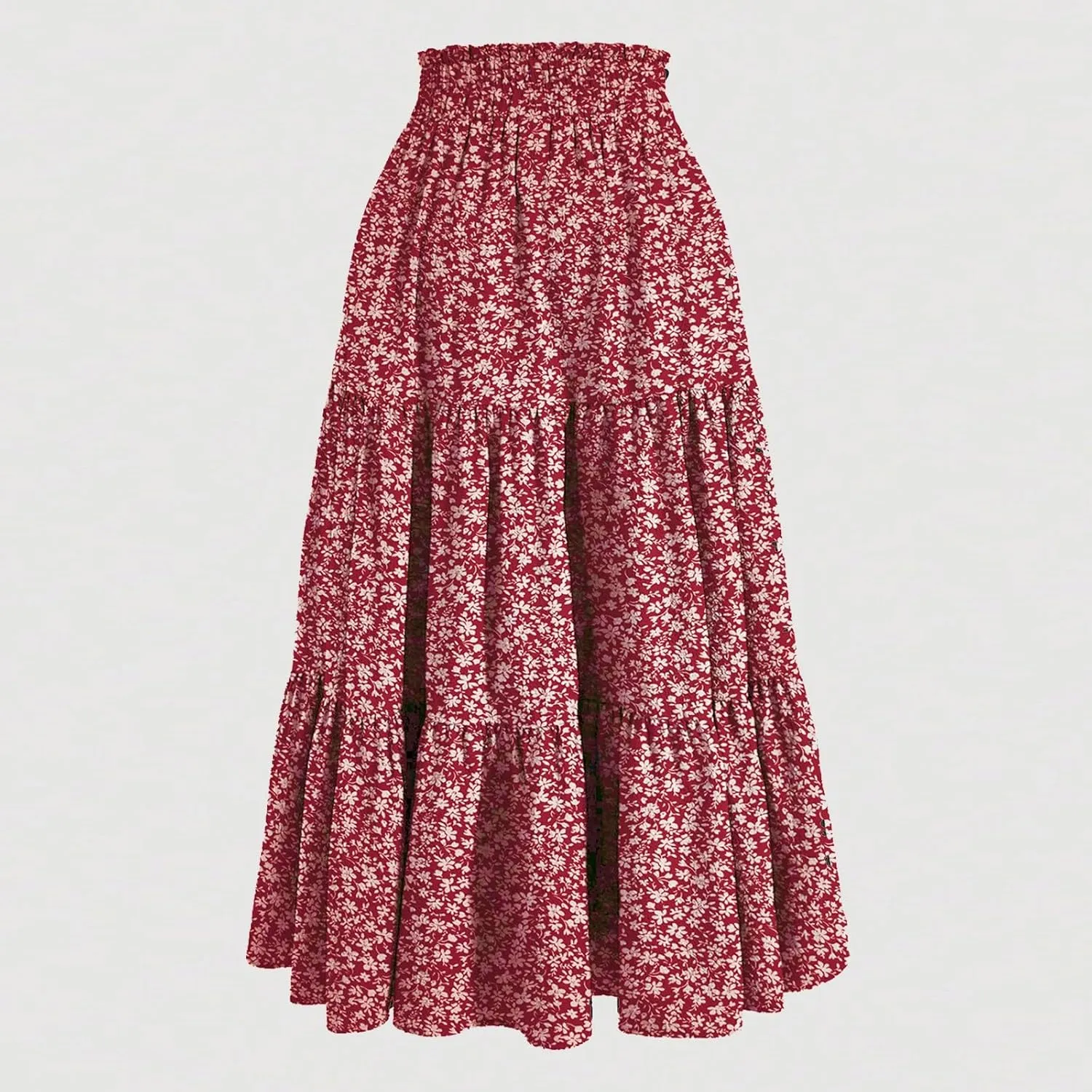 Maxi Skirts for Women High Waisted Tiered A Line Long Skirt Drawstring Flowy Floral Pleated Summer Skirt with Pockets