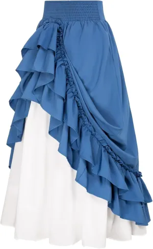 Maxi Skirts for Women Retro Medieval Renaissance Skirts Vintage Color Patchwork Ruffle Double-Layer Victorian Skirt