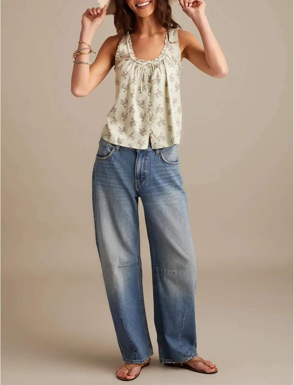Meiweileya Women Y2k Pleated Peplum Tank Top Linen Front Tie Button Up Sleeveless Vest Ruffle Hem V Neck Going Out Blouse