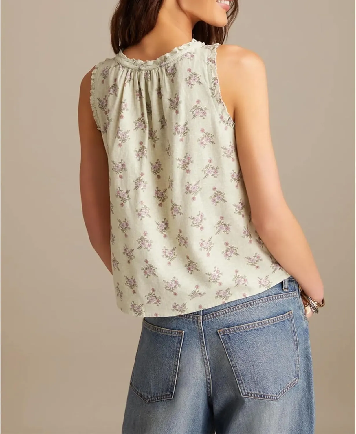 Meiweileya Women Y2k Pleated Peplum Tank Top Linen Front Tie Button Up Sleeveless Vest Ruffle Hem V Neck Going Out Blouse