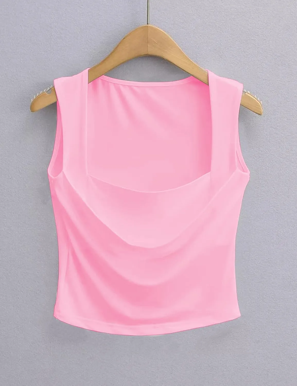 Meladyan Women Sexy Pleated Ruched Crop Tank Top Blue Square Neck Strappy Sleeve Cropped Vest Cami Shirt Clubwear