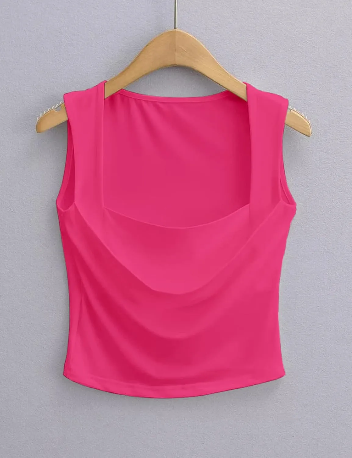 Meladyan Women Sexy Pleated Ruched Crop Tank Top Blue Square Neck Strappy Sleeve Cropped Vest Cami Shirt Clubwear