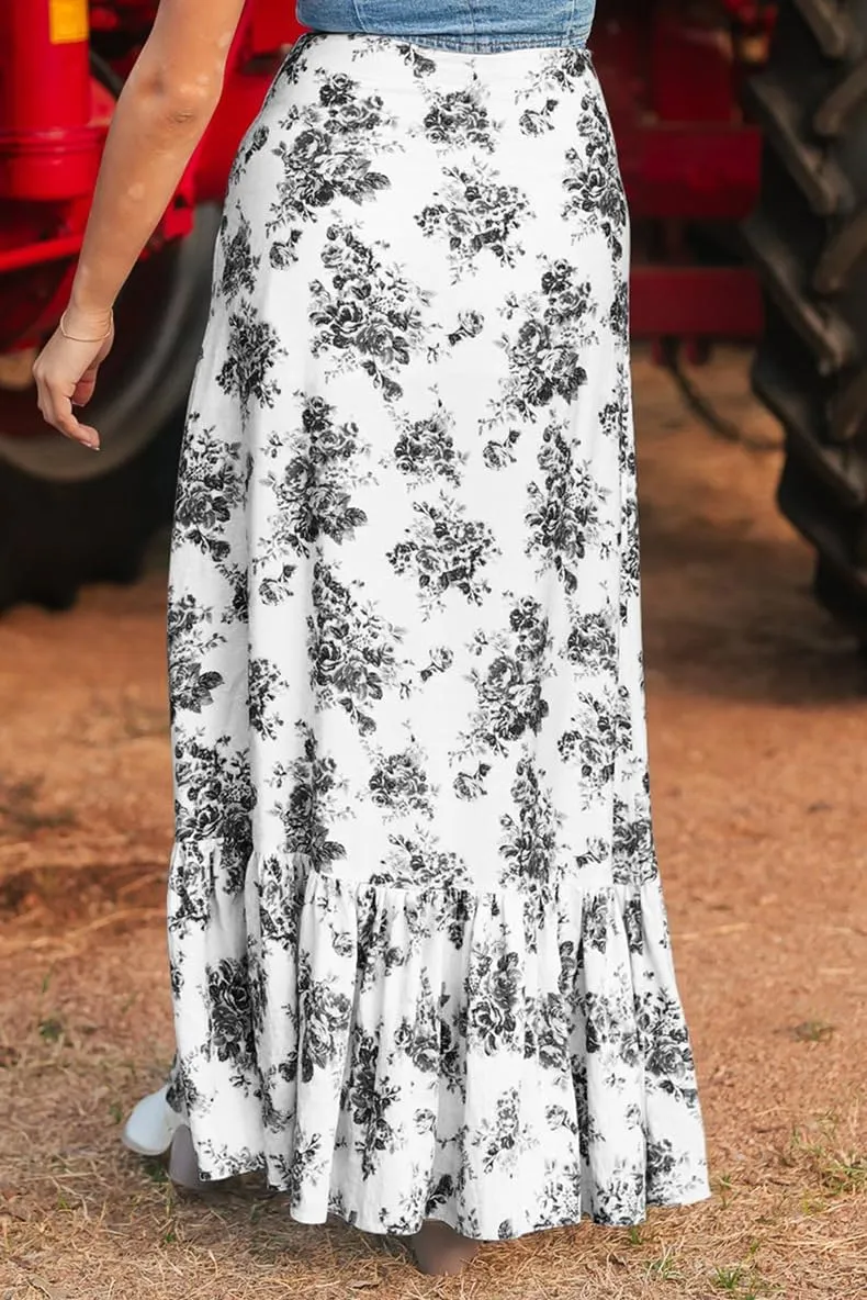 Melliflo Womens Boho Skirt Floral Flowy Ruffle Hem Wrap Skirts Casual High Waist A Line Maxi Skirt with Slit 2025