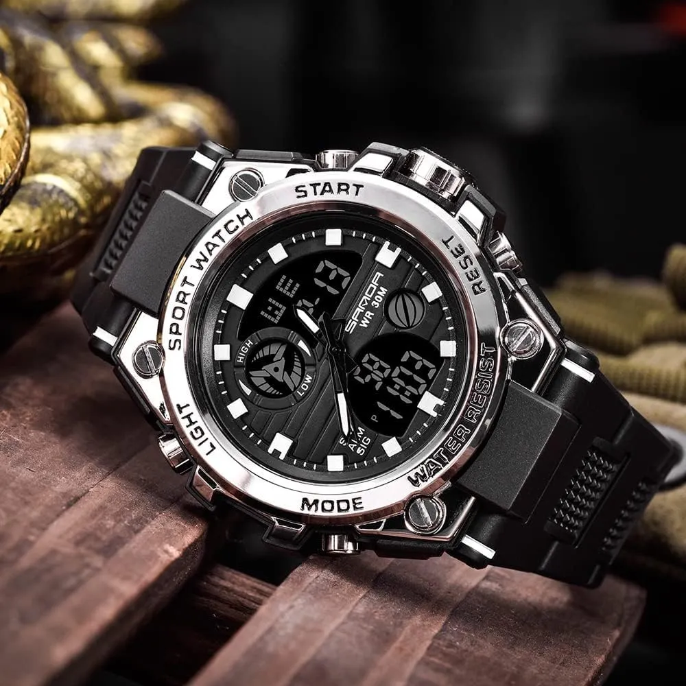 Mens Military Watches, Sports Outdoor Waterproof Watch, Tactical Army Wristwatch Analog Digital Date Multi-Function LED Alarm Stopwatch