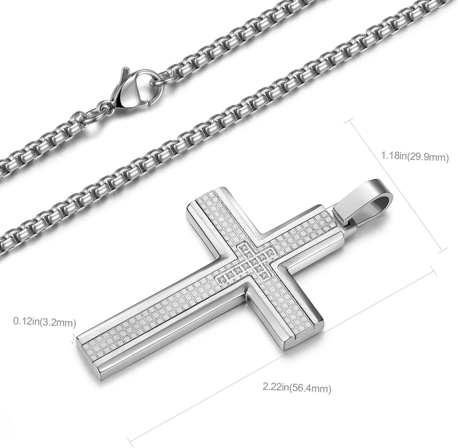 Men's Stainless Steel Cross Necklace,Two-Tone Black & Blue Carbon Fiber Pendant - Included Gift Box