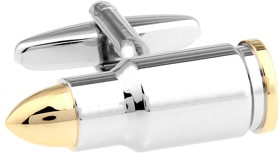 Mens Two Tone Stainless Steel Plated Gold Plated Tips Bullet Cufflinks