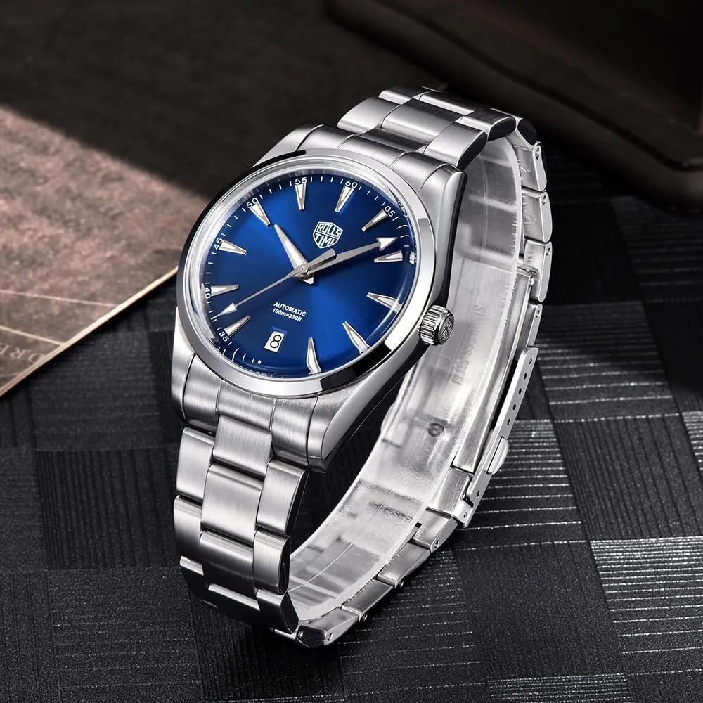 Men's Watch Automatic NH35A Stainless Steel Mechanical 100M Waterproof Business Wrist Watch for Men, Sapphire Dial Glass, Auto Date
