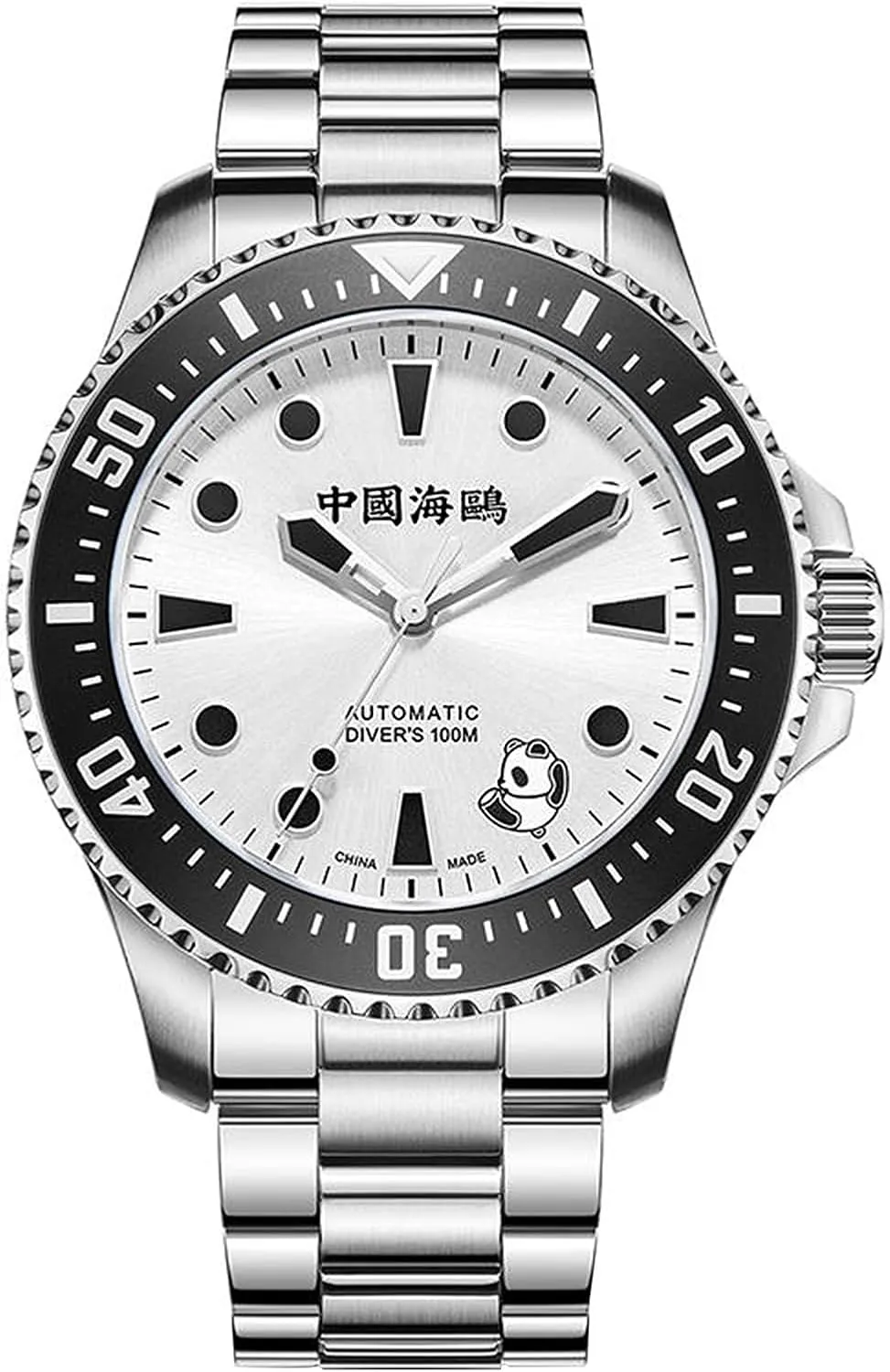 Men's Watch Rolling Panda Design 100M Diving Watches Automatic Mechanical Wristwatch Ocean Series 816.17.1066, White, Bracelet