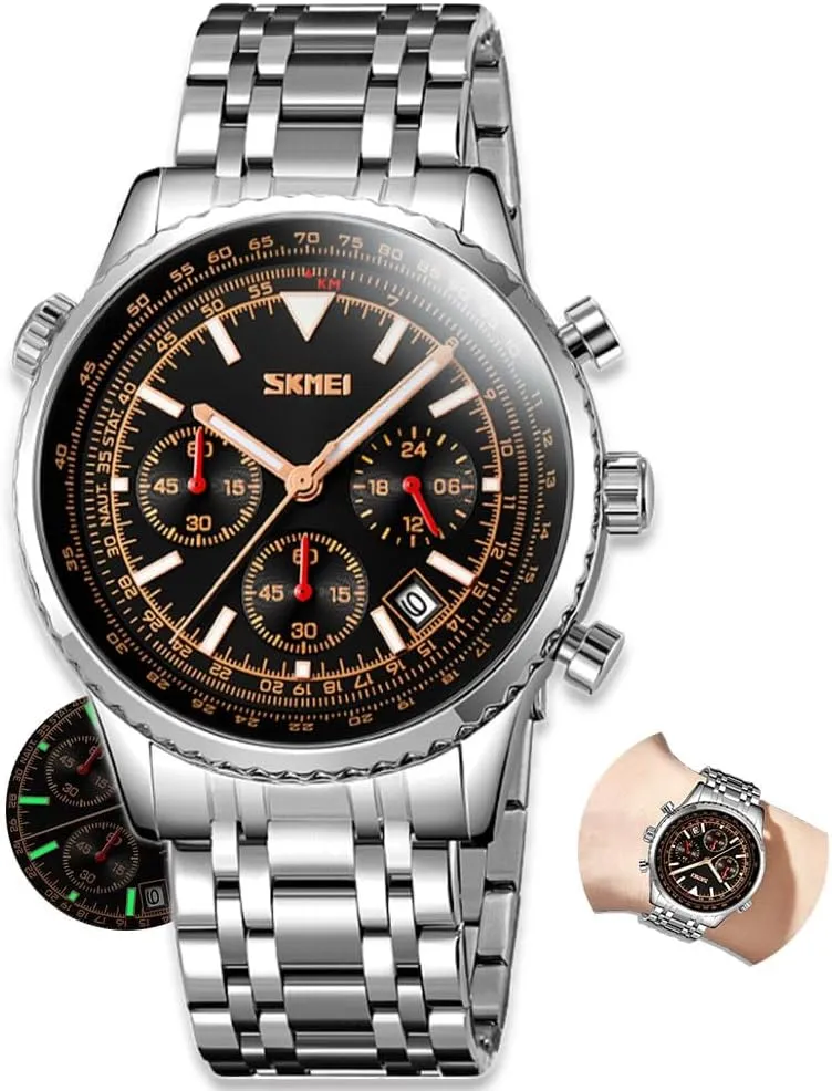 Mens Watch Waterproof Luminous Wrist Watch Quartz Stainless Steel Watch for Men Gift Male Watches Chronograph