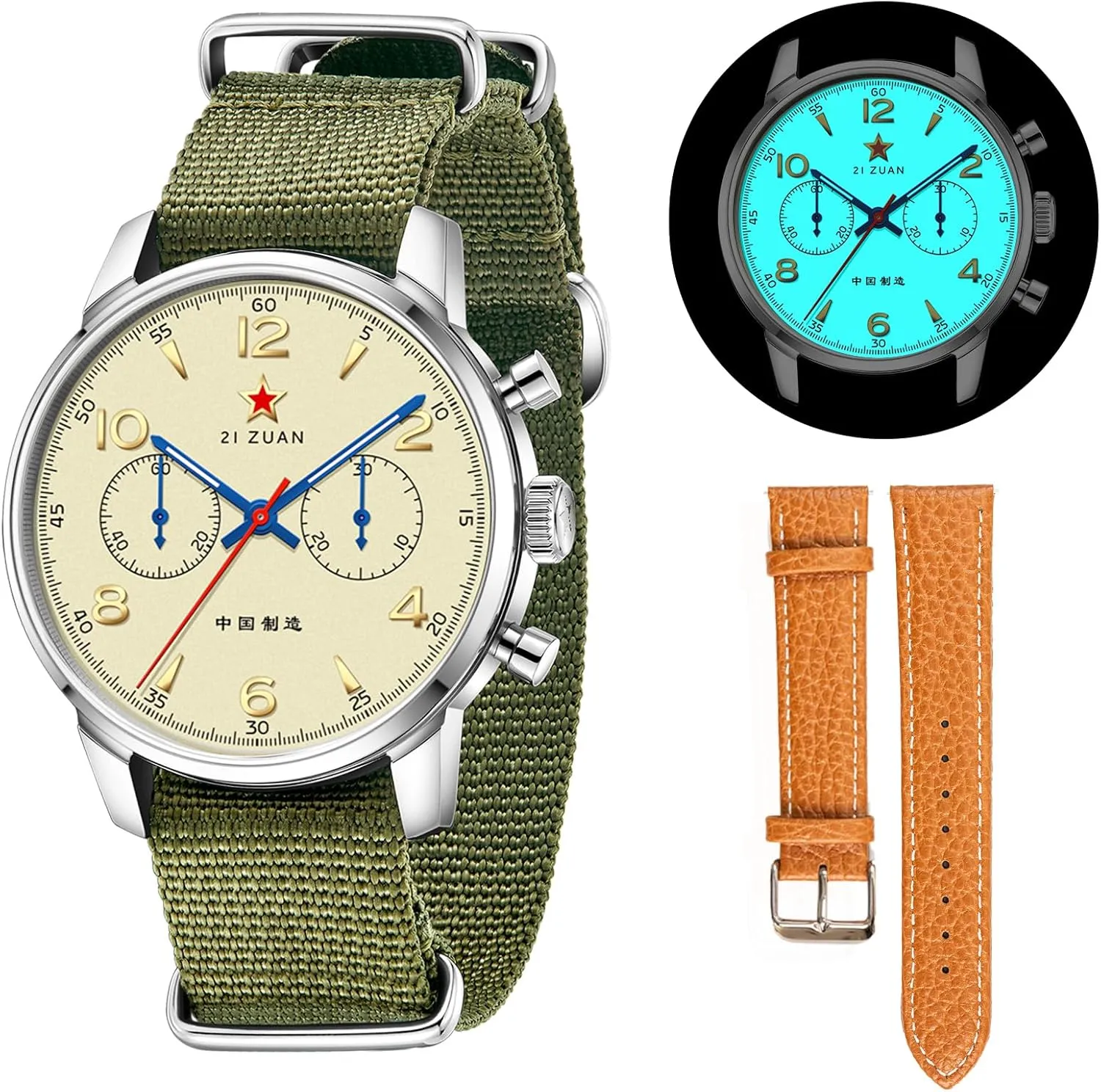 Mens Watches 1963 40mm Manual Winding Seagull ST1901 Movement Aviation Chronograph Pilot's Watch Mechanical Sapphire Glass Stainless Steel Case
