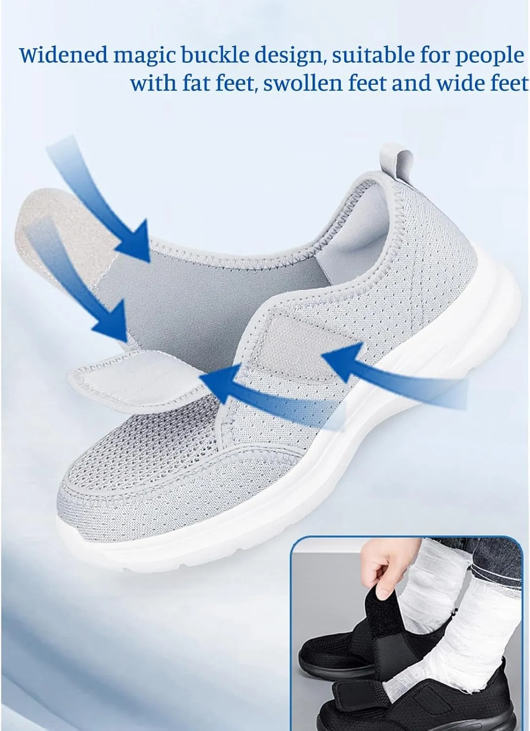 Men's Women's Mesh Round Toe Hook and Loop Loafers with Arch Support Casual Breathable Slip-On Orthopedic Sneakers Comfort Walking Shoes Lightweight Knitted Cushion Running Tennis Gym