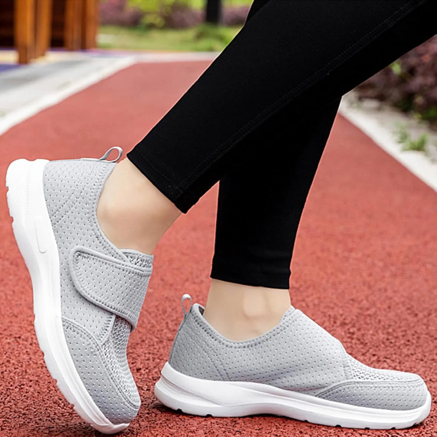 Men's Women's Mesh Round Toe Hook and Loop Loafers with Arch Support Casual Breathable Slip-On Orthopedic Sneakers Comfort Walking Shoes Lightweight Knitted Cushion Running Tennis Gym