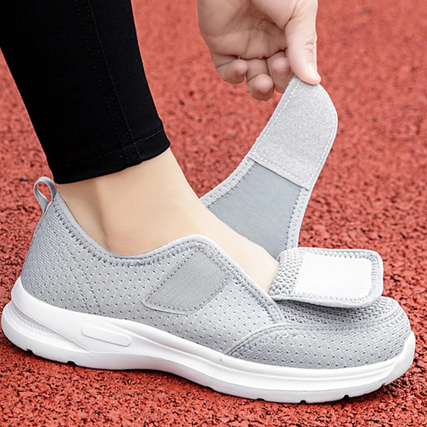 Men's Women's Mesh Round Toe Hook and Loop Loafers with Arch Support Casual Breathable Slip-On Orthopedic Sneakers Comfort Walking Shoes Lightweight Knitted Cushion Running Tennis Gym