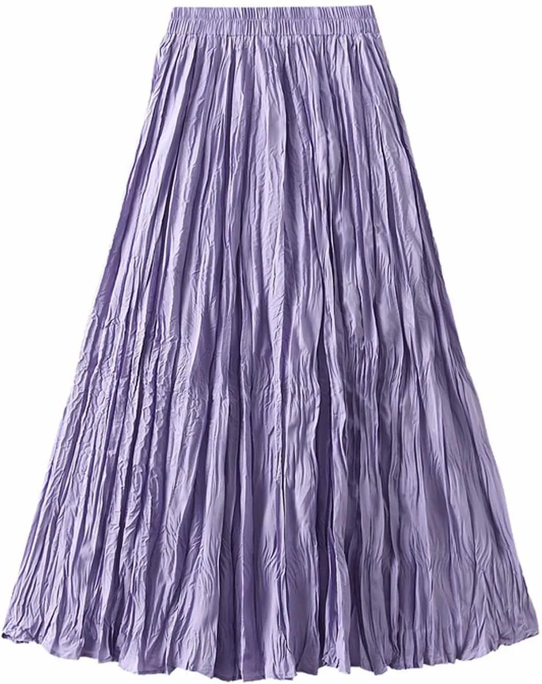Midi Skirts for Women Casual Solid Color Pleated Skirt High Elastic Waist A-Line Skirts Cozy Flowy Swing Skirts