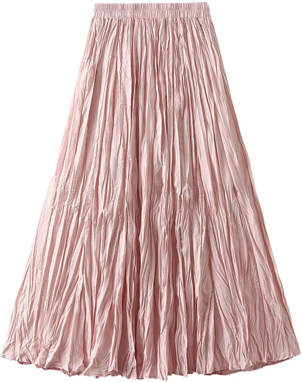 Midi Skirts for Women Casual Solid Color Pleated Skirt High Elastic Waist A-Line Skirts Cozy Flowy Swing Skirts