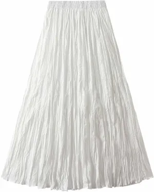 Midi Skirts for Women Casual Solid Color Pleated Skirt High Elastic Waist A-Line Skirts Cozy Flowy Swing Skirts