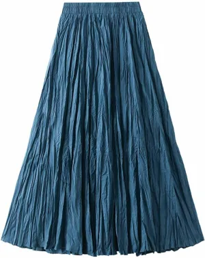 Midi Skirts for Women Casual Solid Color Pleated Skirt High Elastic Waist A-Line Skirts Cozy Flowy Swing Skirts