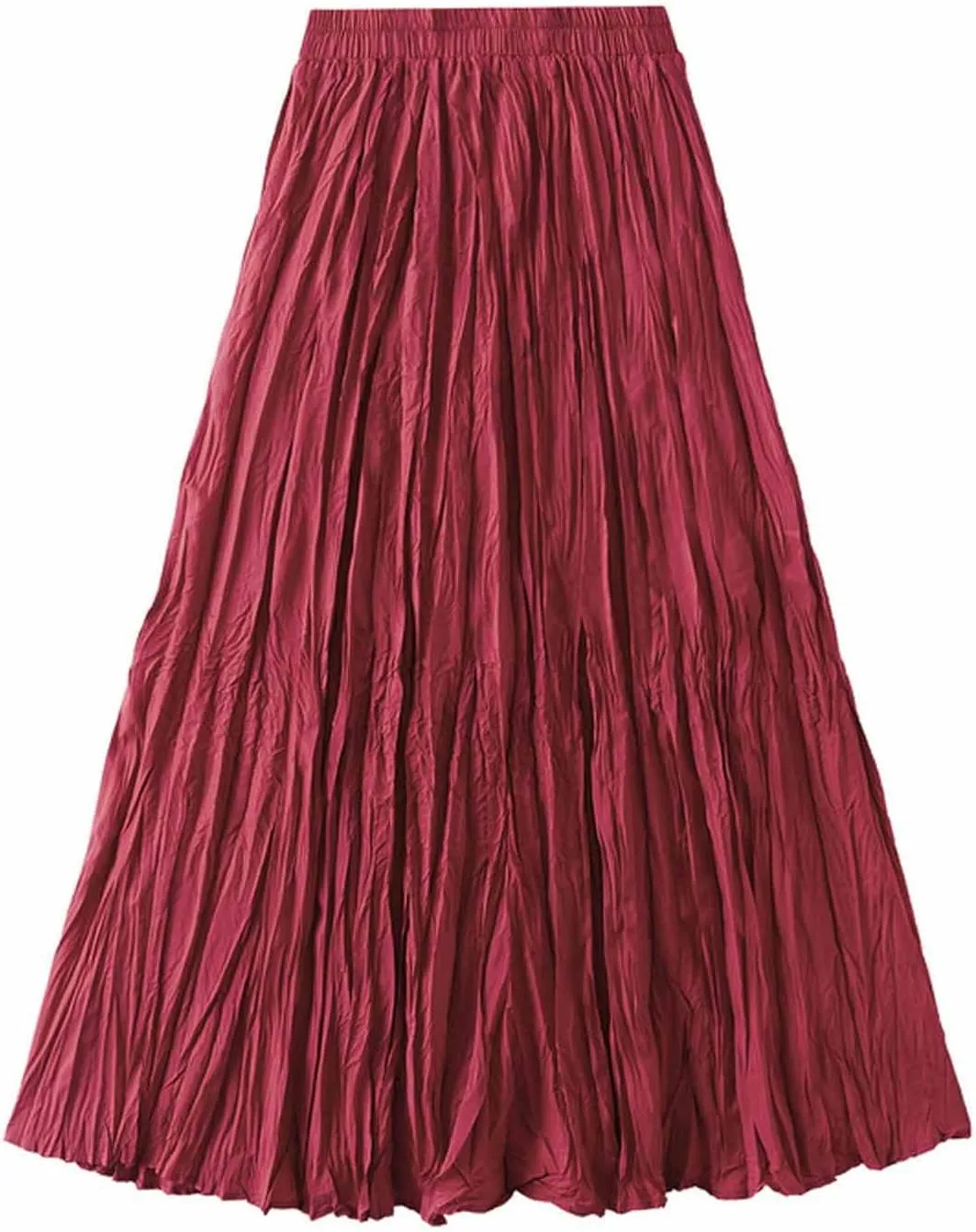 Midi Skirts for Women Casual Solid Color Pleated Skirt High Elastic Waist A-Line Skirts Cozy Flowy Swing Skirts