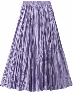 Midi Skirts for Women Casual Solid Color Pleated Skirt High Elastic Waist A-Line Skirts Cozy Flowy Swing Skirts