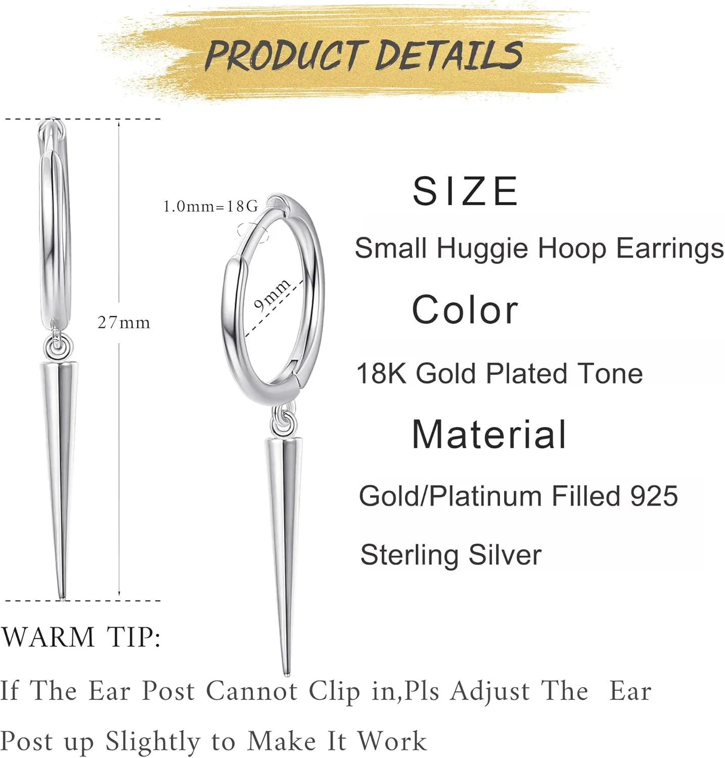 MILACOLATO 925 Sterling Silver Hoop Earrings for Women 18K Gold Silver Plated Drop Dangle Hoop Earrings with Charms Cross Spike Moon Star Paperclip Link Statement Earrings Convertible Link Huggie Earrings Hypoallergenic