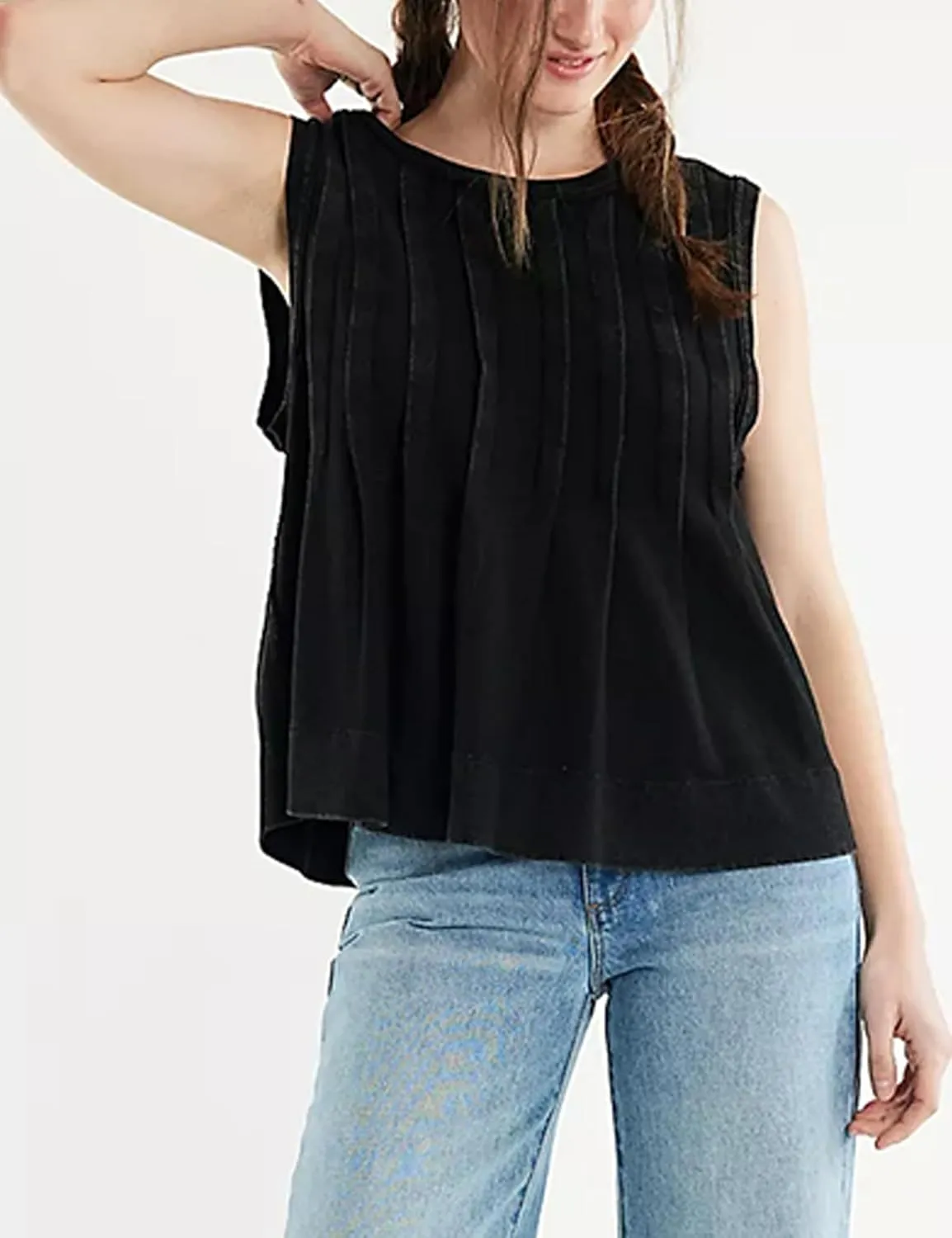 Mingzhu Women's Summer Pleated Ruffle Hem Babydoll Vest Shirt Y2K Peplum Sleeveless Tank Top Casual Loose Fit