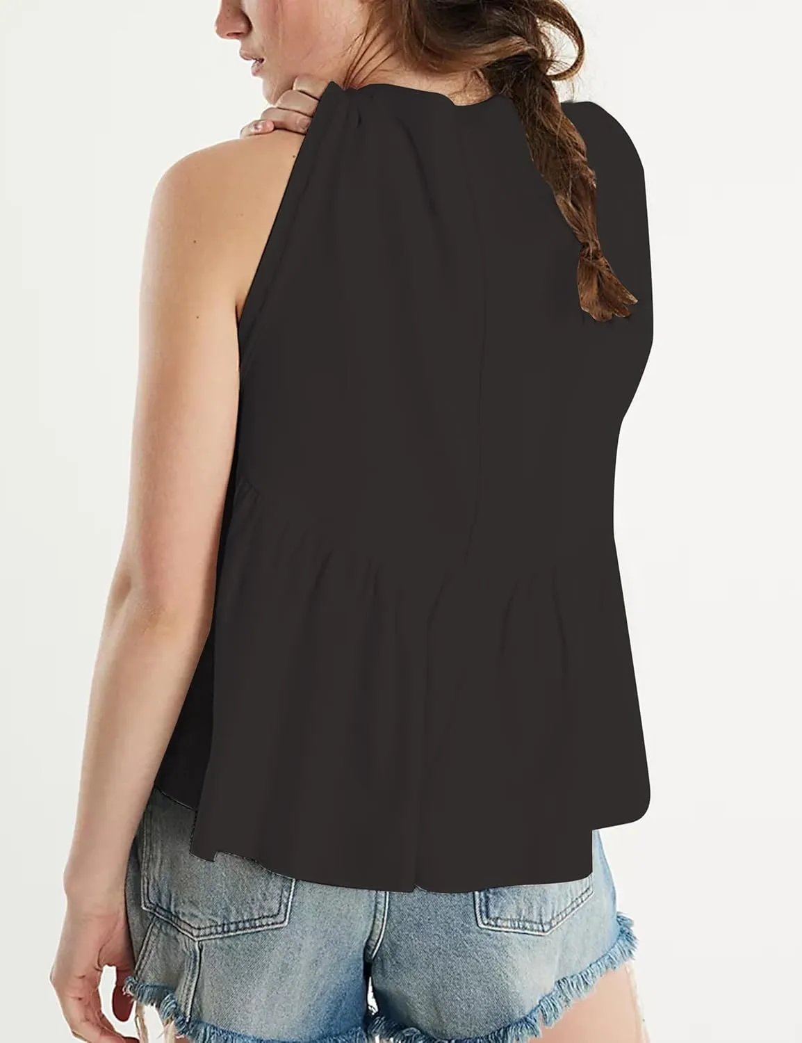 Mingzhu Women's Summer Pleated Ruffle Hem Babydoll Vest Shirt Y2K Peplum Sleeveless Tank Top Casual Loose Fit
