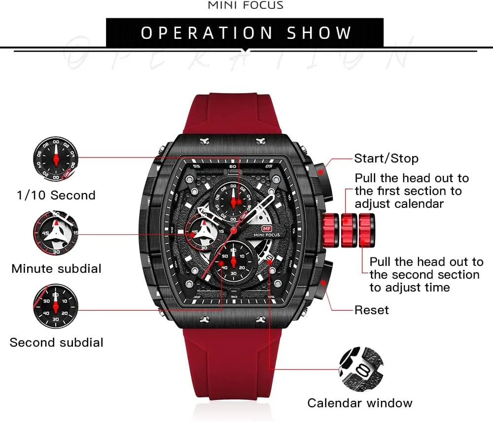 Mini Focus Men's Watch Fashion Sport Wrist Watches (Chronograph/Waterproof/Luminous/Calendar) Silicon Strap Quartz Watch for Men